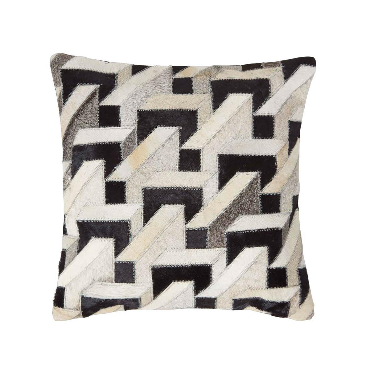 PATCHWORK-KISSEN Fell & Leder 45/45 cm geometrisch - Multicolor, Leder/Textil (45/45cm) - Homescapes