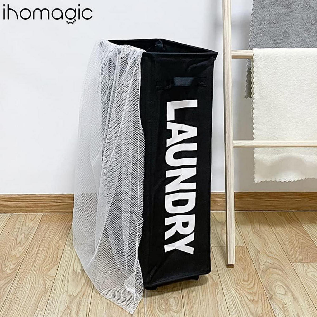 WÄSCHEKORB mit Rollen 62L Schwarz - Schwarz, Textil (22/70/41.9cm)