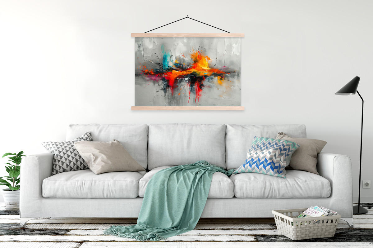 POSTER Moderne Kunst - Orange - Grau - Abstrakt 120x80 cm - Hellgrau, Textil (120/80/0.15cm) - MuchoWow