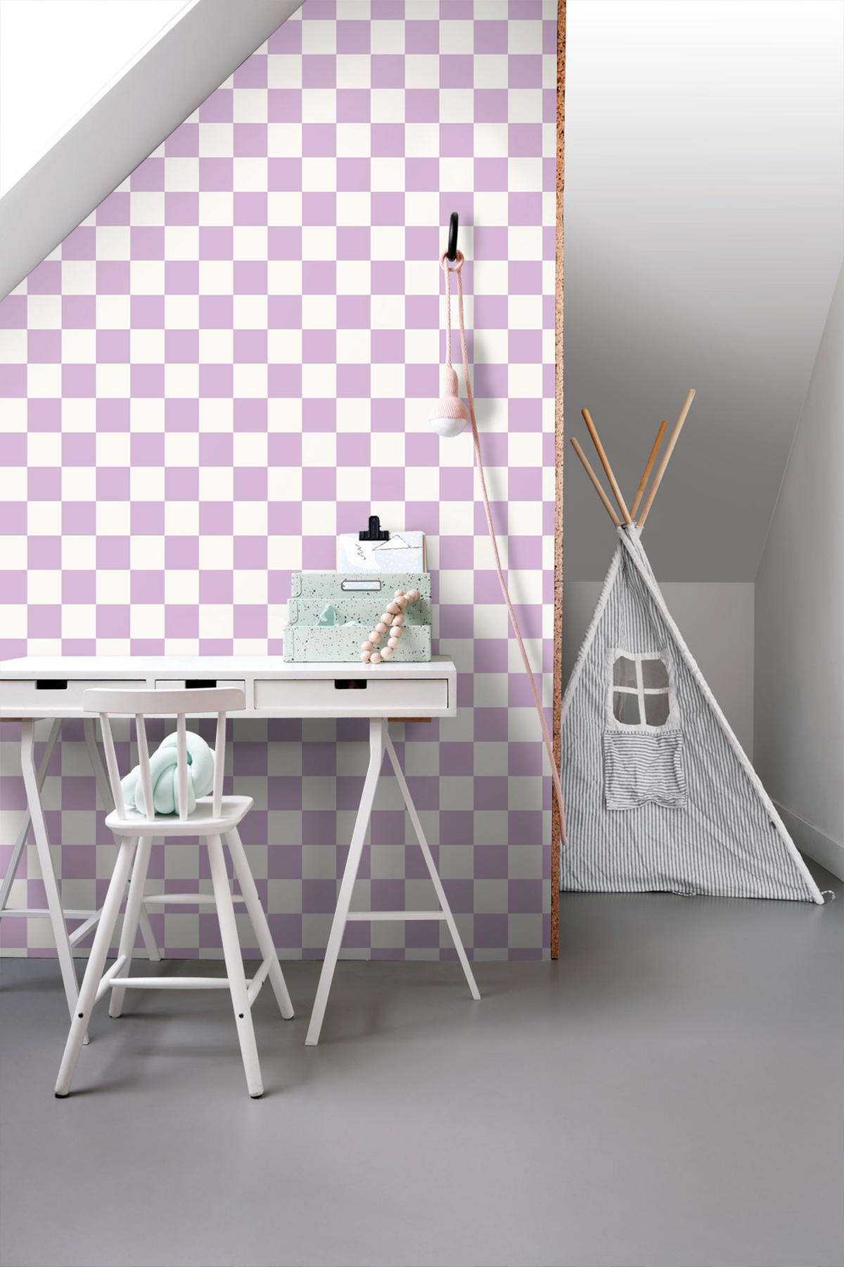TAPETE Karomuster 53 cm x 10.05 m - Lila, Papier (53/1000cm) - ESTAhome