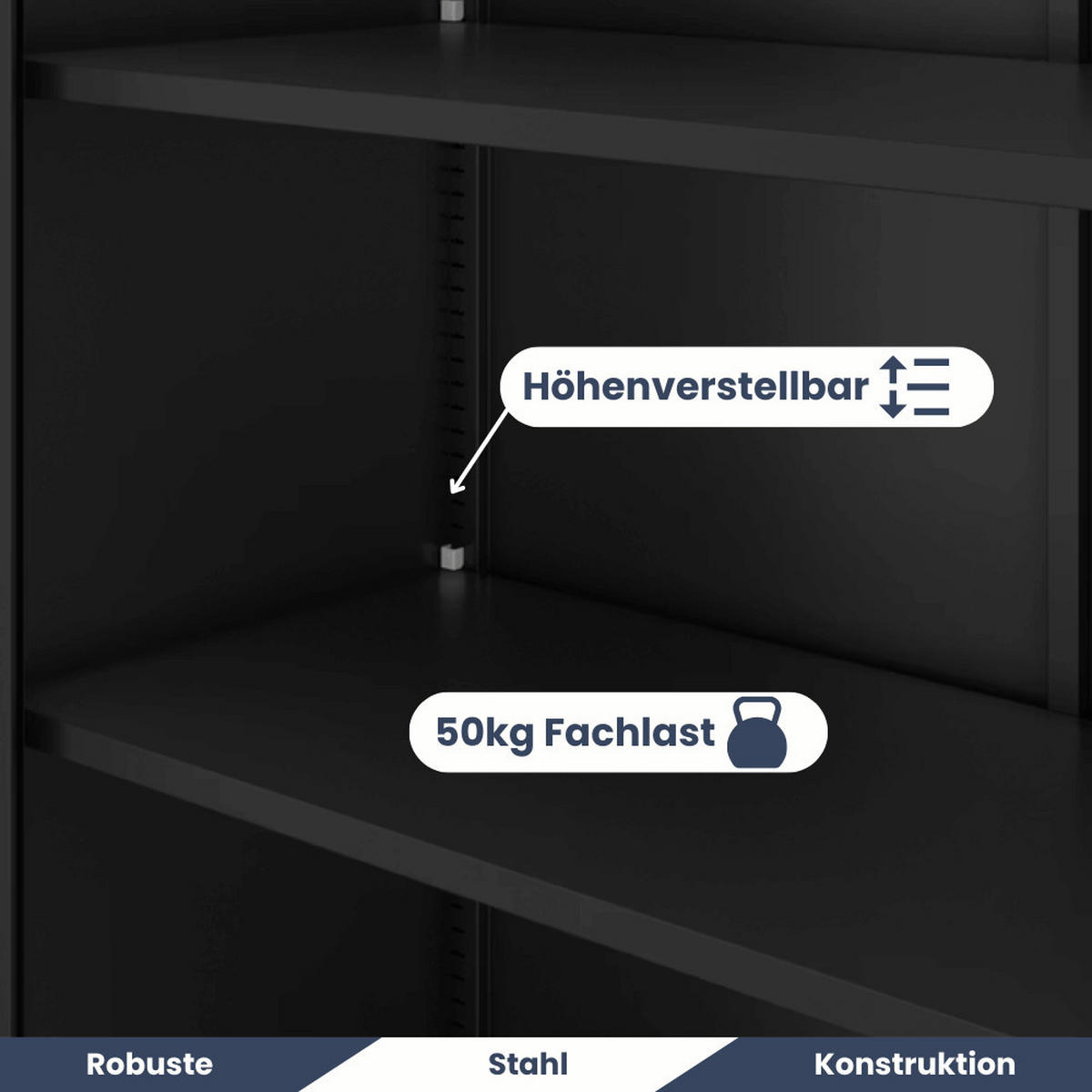 METALLSCHRANK abschließbar ODIS mit Zahlenschloss 185x90x40cm Schwarz - Schwarz, Metall (90/185/40cm) - DELUKE