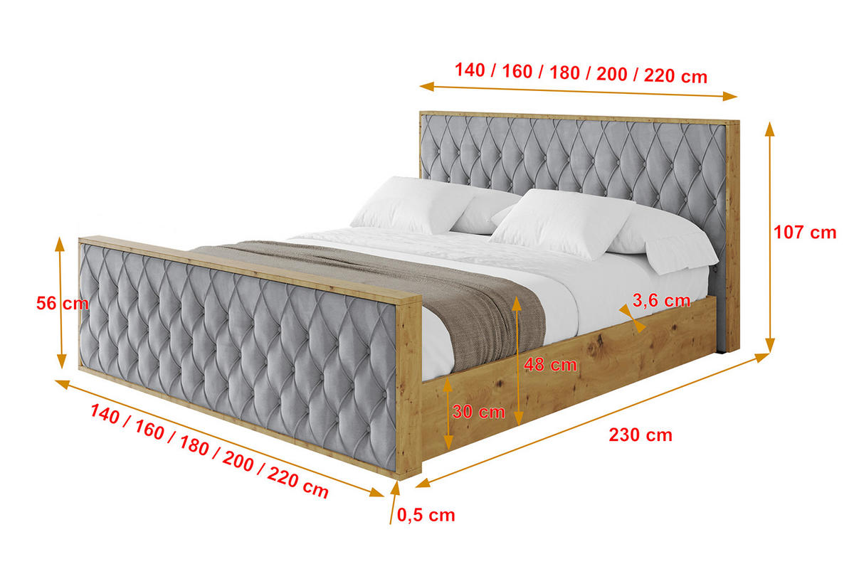 POLSTERBETT mit Bettkasten, Fußteil und Lattenrost, Boxbett ohne Matratze - ENZO5-Z 200x200 Grau - Grau, Holzwerkstoff/Textil (200/200cm) - ALTDECOR