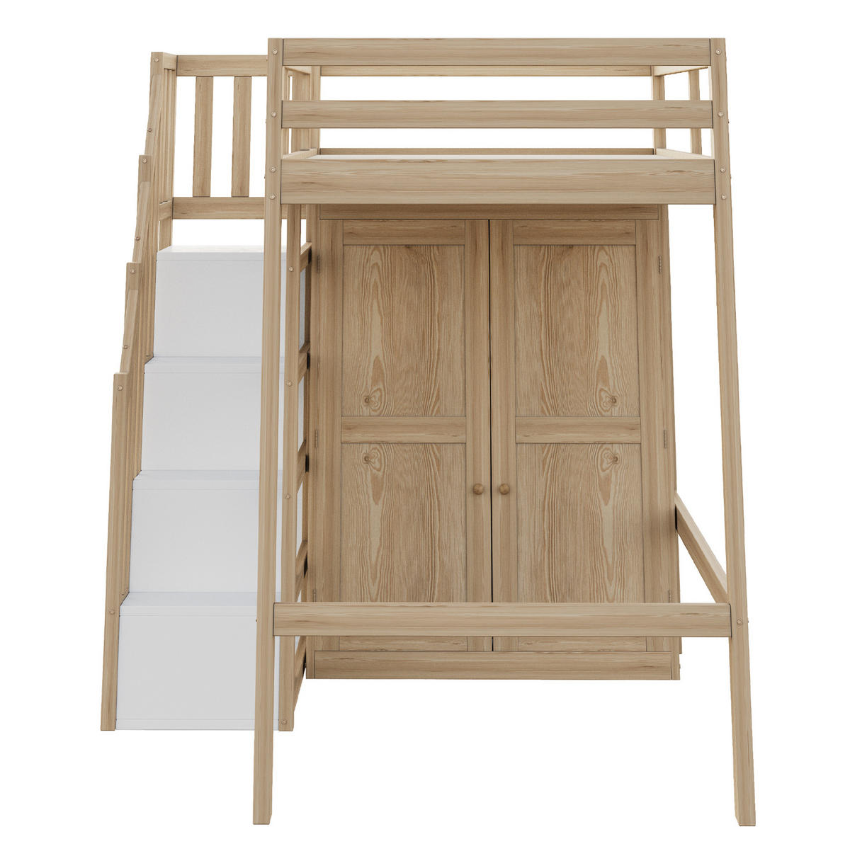HOCHBETT 90/200 cm aus Holz mit Kleiderschrank und Stauraumtreppe Natur - Naturfarben, Holzwerkstoff (90/200cm) - Modenvie