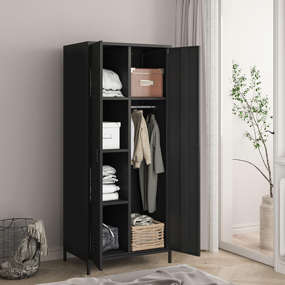 KLEIDERSCHRANK Seinäjoki - Schwarz, Metall (76/180/50cm) - [en.casa]