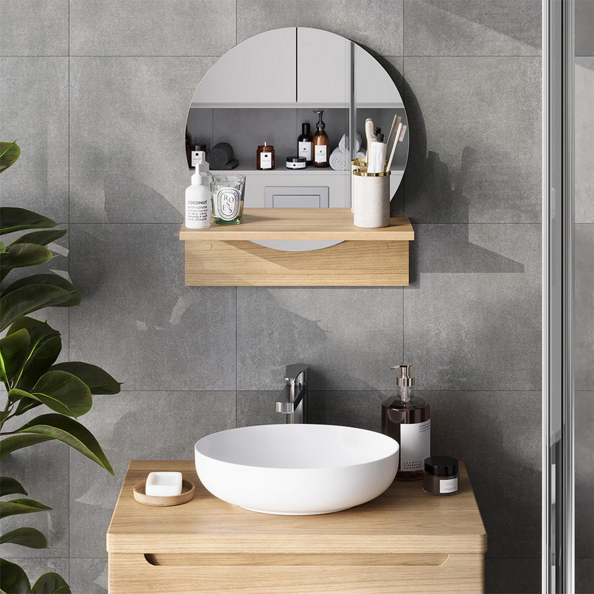 BADEZIMMERSPIEGEL Elyra Goldkraft Eiche 40 x 47.5 cm mit Ablage - Honigeiche, Holzwerkstoff (40/47.5/15cm) - Vicco