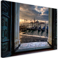 WANDBILD blick auf venedig und die gondeln - Grau, Textil (60/40cm) - Feeby