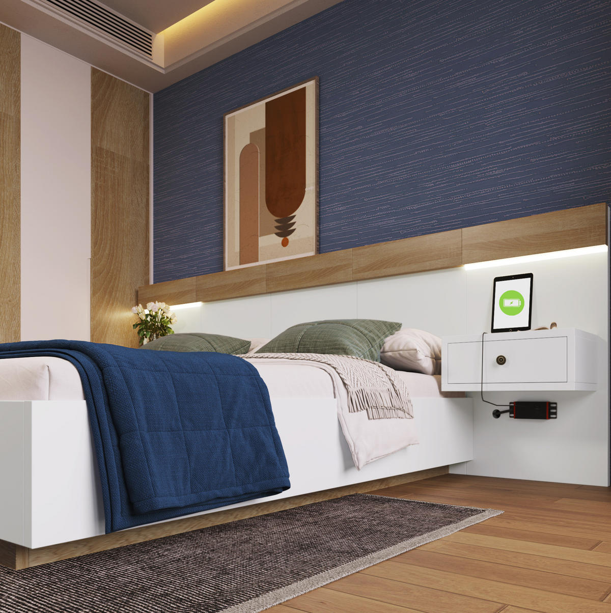 POLSTERBETT aus Holzwerkstoff 140x200 cm in Weiß mit LED & USB-C - Weiß, Holzwerkstoff (140/200cm) - Modfu