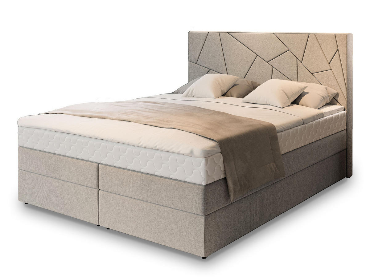 POSTEL BOXSPRING TRANI 140x200 cm, s matrací a úložným prostorem, béžová - béžová, kompozitní dřevo/textil (140/200cm) - MASSENO