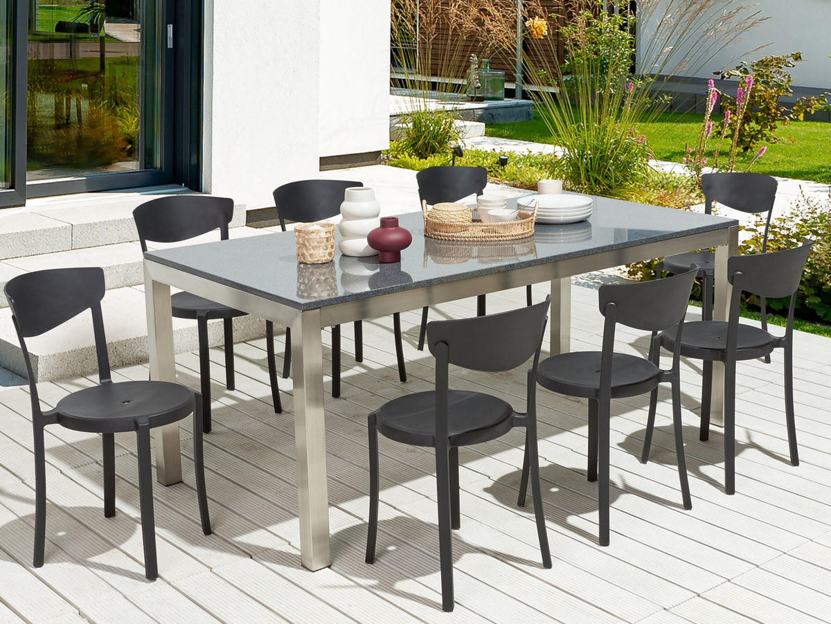 GARTENSTÜHLE 8er-Set Kunststoff schwarz Vieste - Schwarz, Kunststoff (42/80/40cm) - Beliani