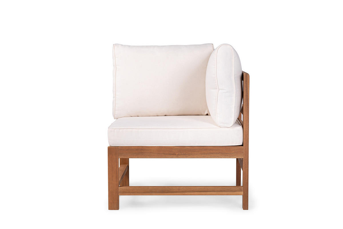 LOUNGEECKE - Akazie massiv / Polyester - Braun / Beige - Beige/Braun, Holz/Textil (66/76/66cm) - home24