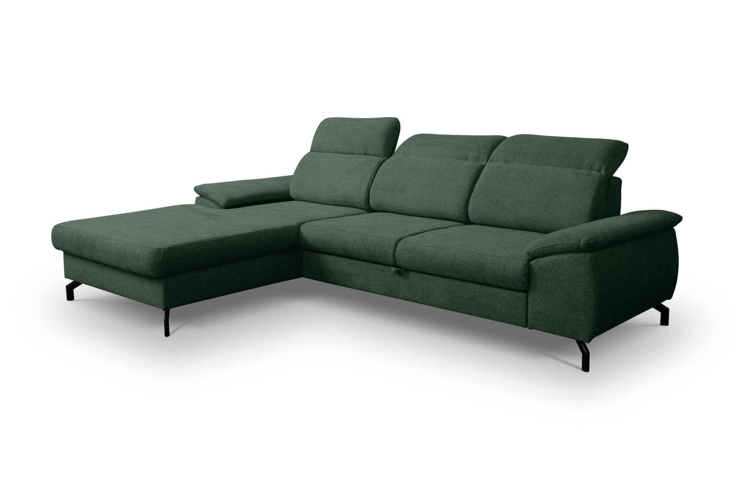 ECKSOFA MALIBU mit Schlaffunktion und Bettkasten, Farbe: Grün, Velourstoff, Ottomane Links - Grün, Textil (276/184cm) - VENASI MÖBEL