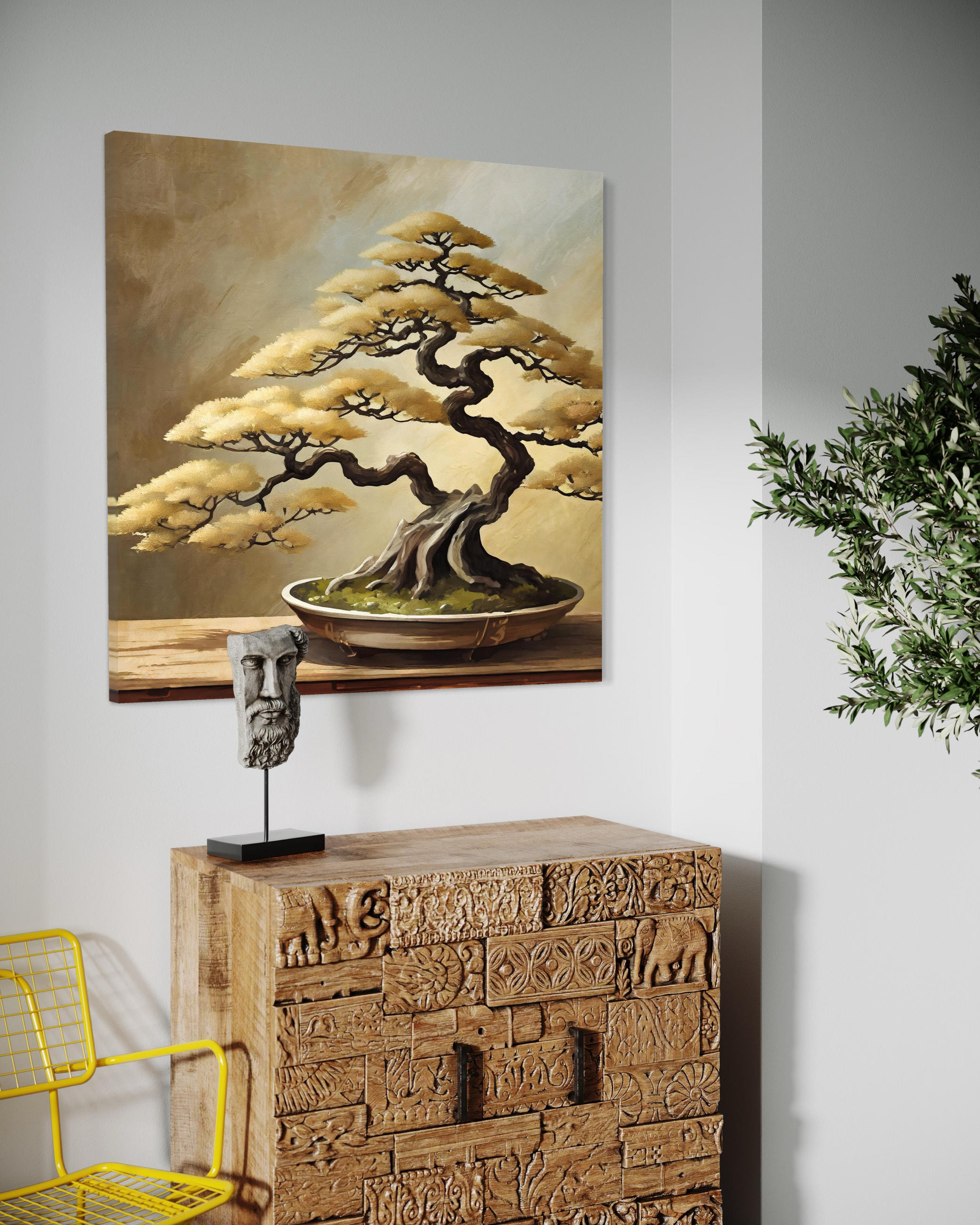 WANDBILD bonsai baum japan - Beige, Textil (50/50cm) - Feeby