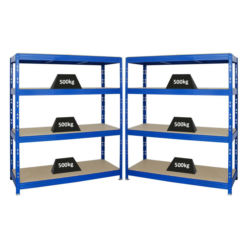 SCHWERLASTREGAL Rhino 2er-Set mit 2x 180x160x60 cm 4 Spanplatten-Ebenen 16mm Fachlast 500 kg Blau - Blau, Metall (320/180/60cm) - PROREGAL