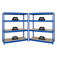 SCHWERLASTREGAL Rhino 2er-Set mit 2x 180x160x60 cm 4 Spanplatten-Ebenen 16mm Fachlast 500 kg Blau - Blau, Metall (320/180/60cm) - PROREGAL