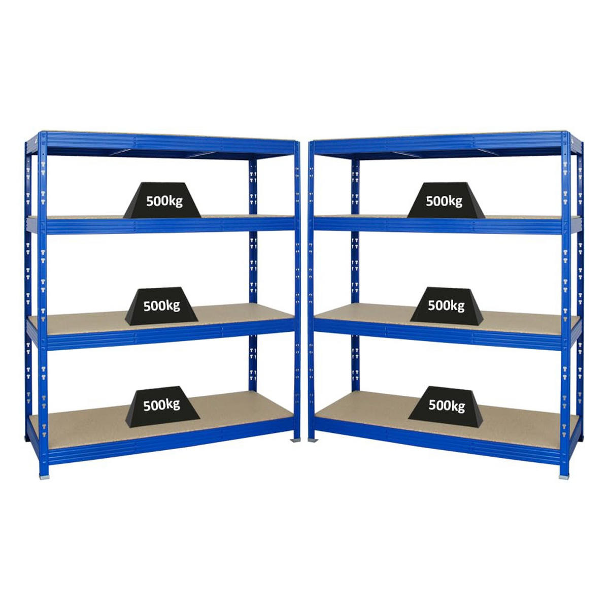 SCHWERLASTREGAL Rhino 2er-Set mit 2x 180x160x60 cm 4 Spanplatten-Ebenen 16mm Fachlast 500 kg Blau - Blau, Metall (320/180/60cm) - PROREGAL