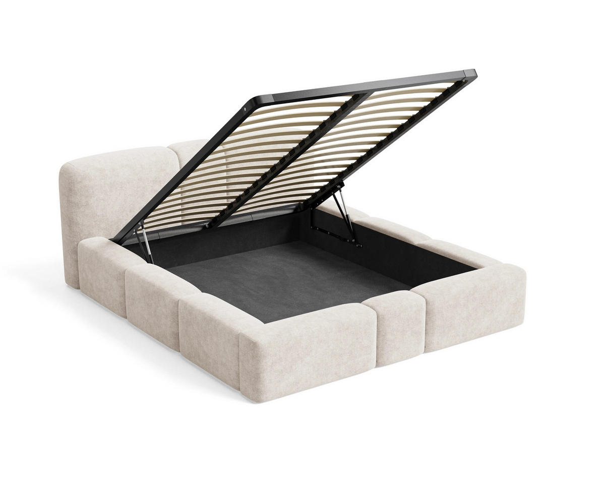 POLSTERBETT Monte 140x200 cm mit stabilem Metallrahmen, Bettkasten und Stauraum, Doppelbett mit Kopfteil - Perfect Harmony Beige - Beige, Holzwerkstoff (140/200cm) - Chilly