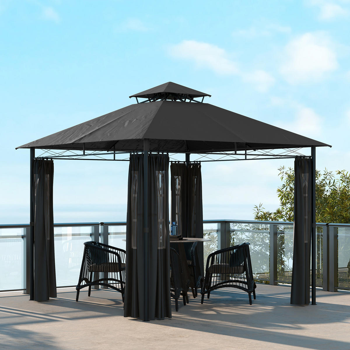 PARTYZELT Gartenpavillon 3 x 3 x 2,88 m, stabiler Outdoor-Pavillon für Events und Garten, Dunkelgrau - Dunkelgrau, Metall (300/288/300cm)