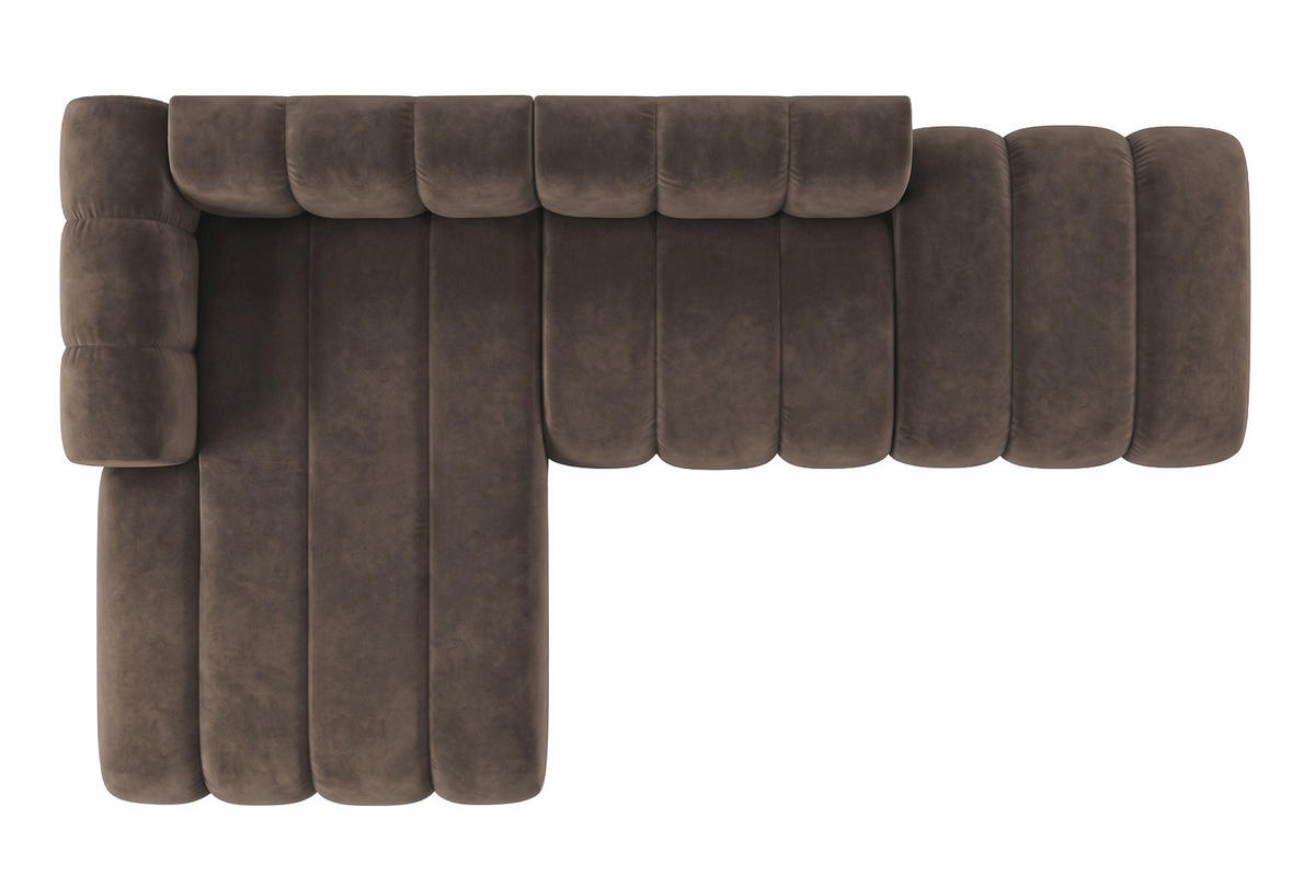 ECKSOFA Modulares In L-Form Mit Hocker, Velvet-Stoff Riviera, Braun, Links, GRAND Mini - Braun, Holz (295/179cm) - Kaiser Möbel