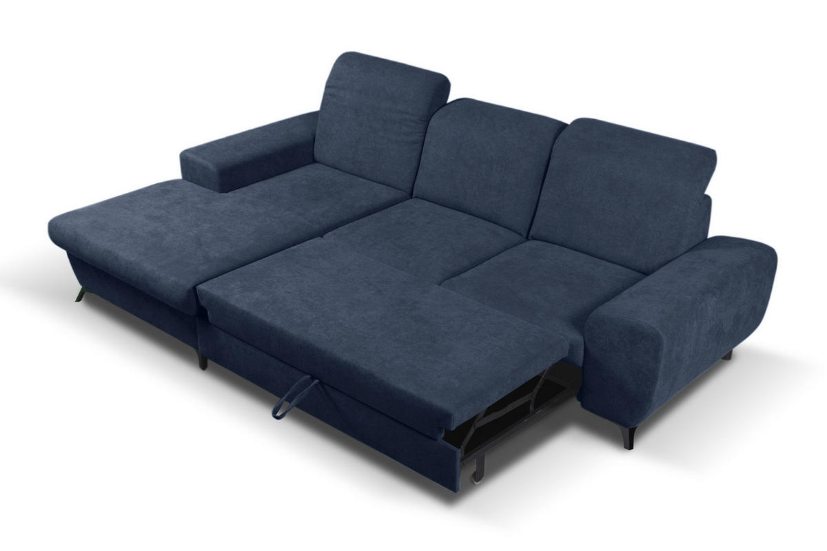 ECKSOFA LUCE L-S Blau Plüsch-Stoff mit Schlaffunktion - Blau, Holz (279/172cm) - MASSENO