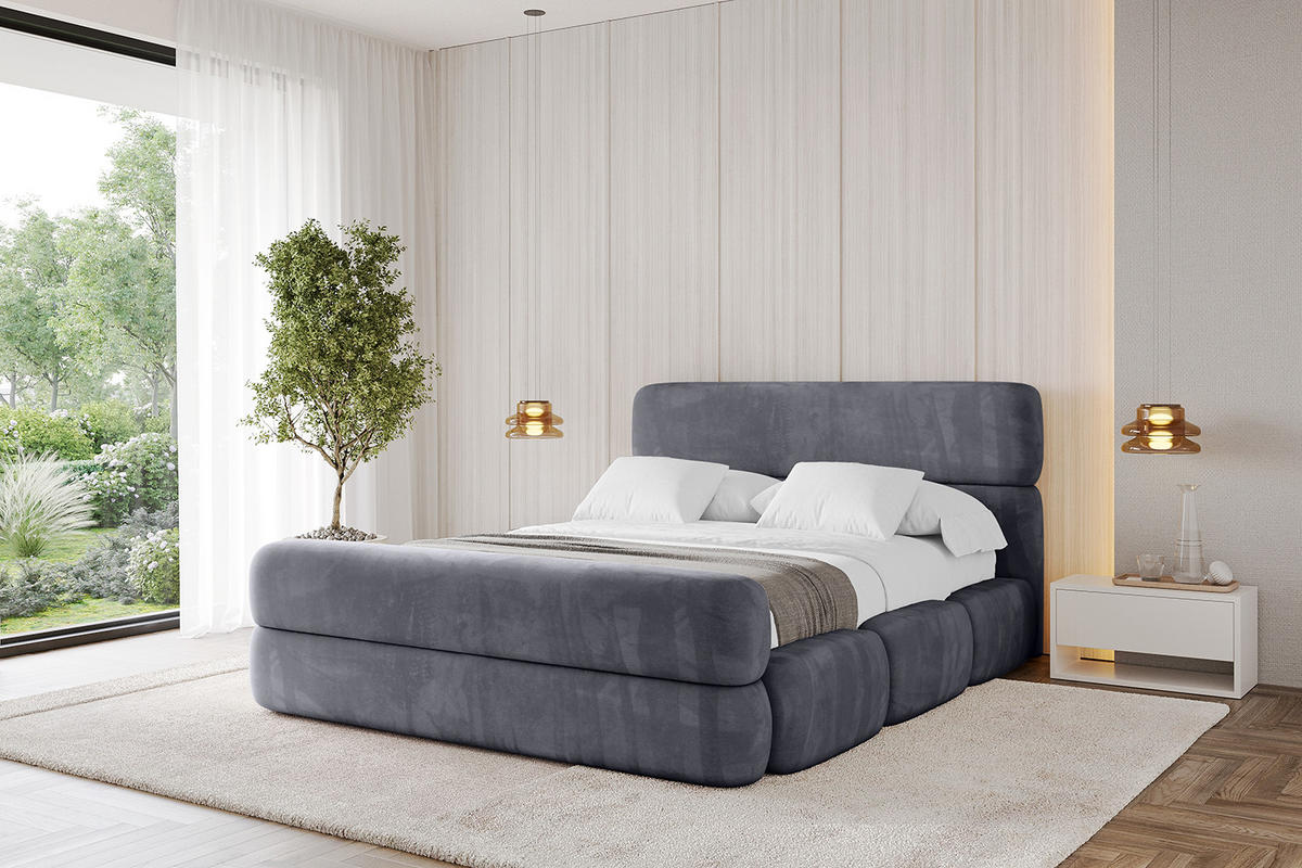 POLSTERBETT mit Bettkasten, Fußteil und Lattenrost, Bett mit Matratze H3/H4 - ELVA-Z 180x200 Dunkelgrau - Dunkelgrau, Holzwerkstoff/Textil (180/200cm) - ALTDECOR