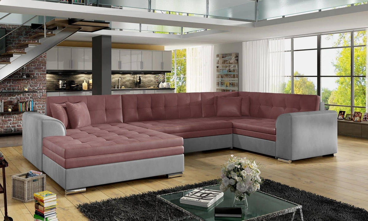 WOHNLANDSCHAFT mit Schlaffunktion, Monolith-Stoff - Chromfarben/Rosa, Textil/Metall (189/78/338cm) - Eltap