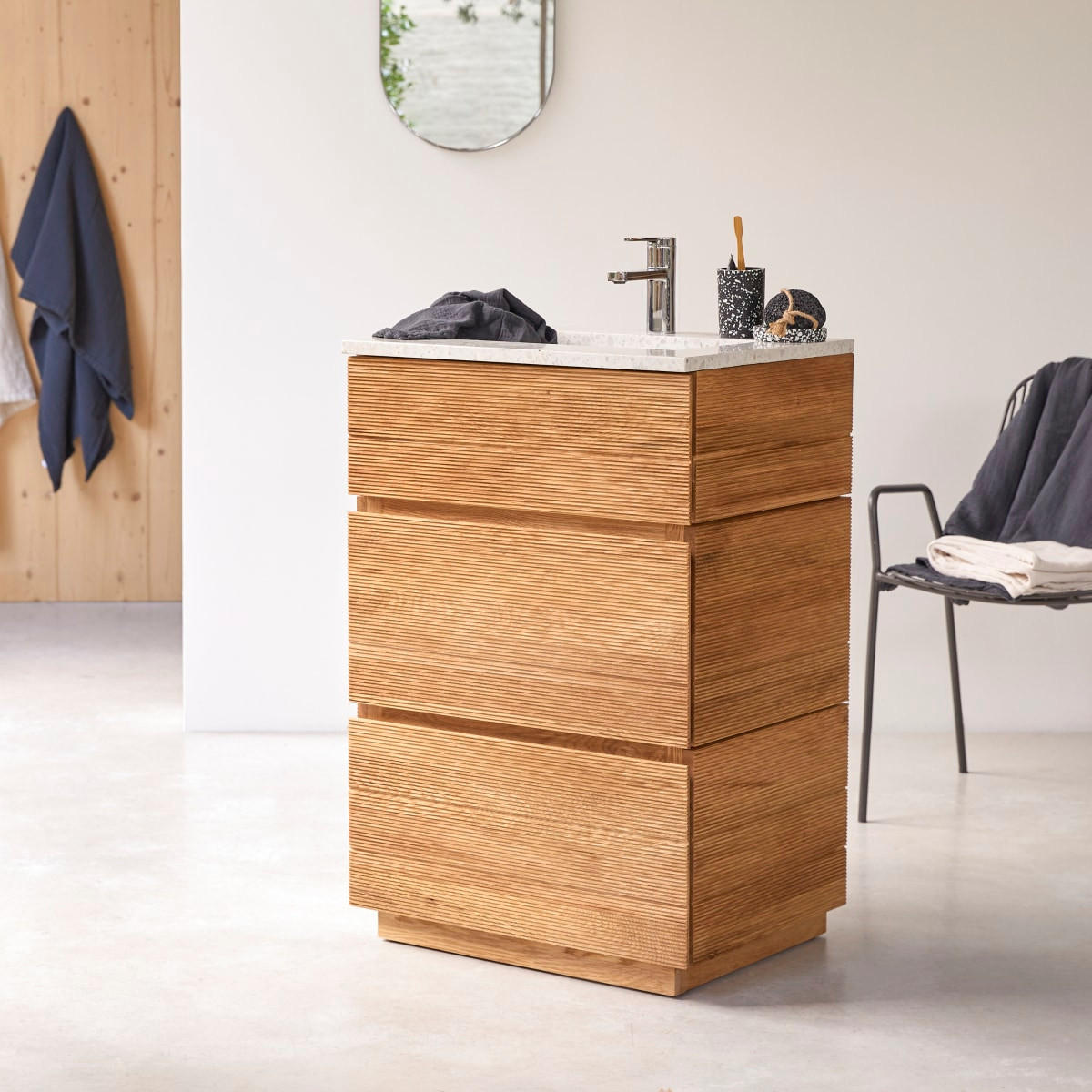 BADEZIMMERMÖBEL Karl Natur aus Eiche - Naturfarben, Holz (60/90/46cm) - Tikamoon