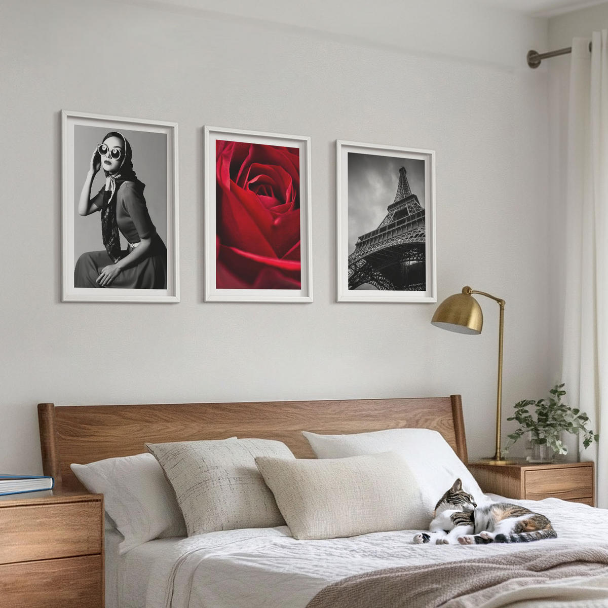 BILDER SET 3er Set - 40x60 cm Weißer Rahmen - Pariserin mit Eiffelturmbrille - Weiß, Kunststoff (40/60cm) - TULUP