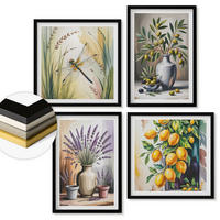 WANDBILDER 4er-Set - 50x50 cm & 40x60 cm Schwarzer Rahmen - Olivenblüten in Vasen Natur - Schwarz, Kunststoff (50/50cm) - ArtPrintCave