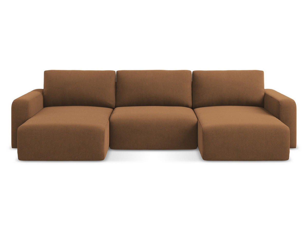 WOHNLANDSCHAFT Strukturstoff Stoff Orange - Beige/Terra cotta, Kunststoff/Textil (332/79/149cm) - Makamii
