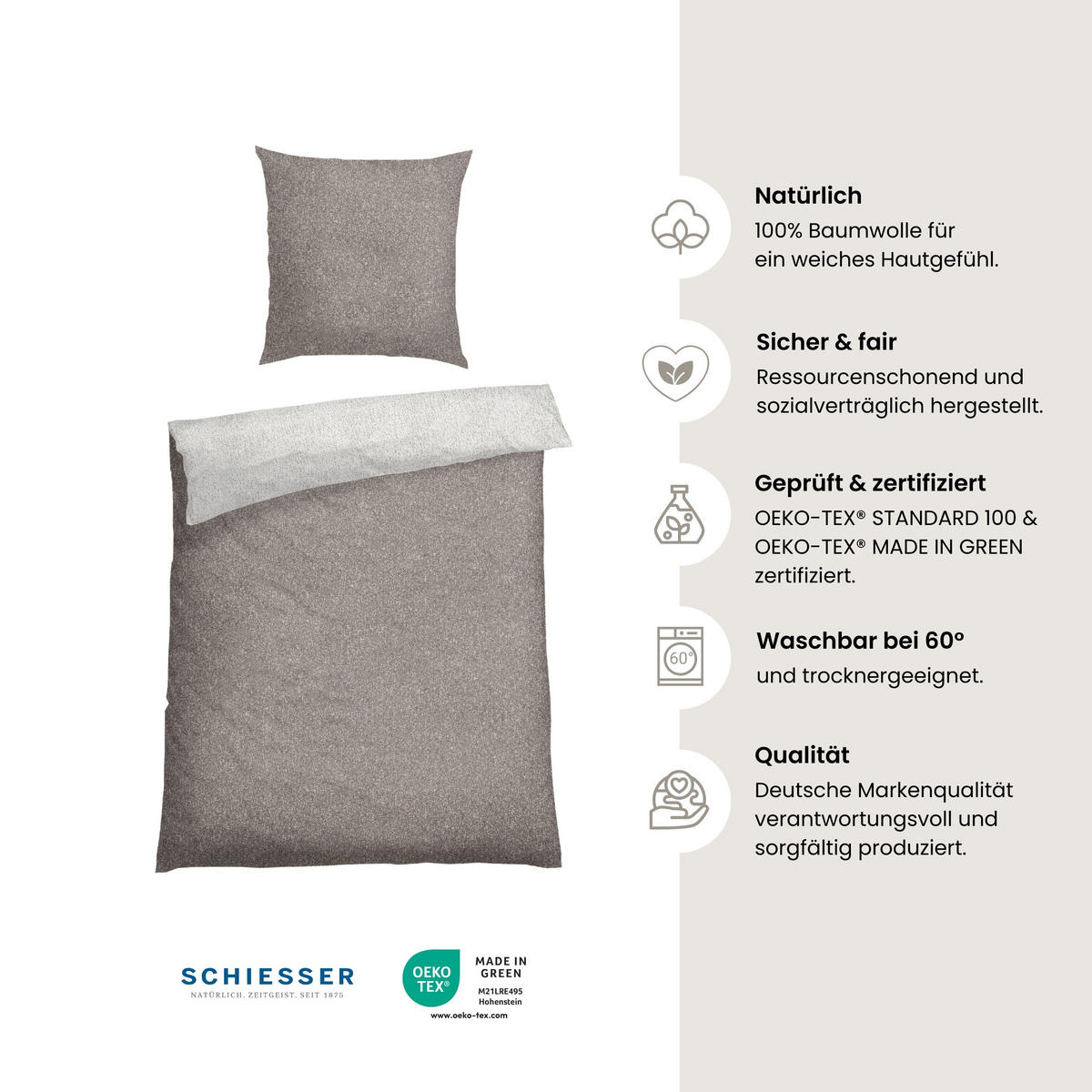 BETTWÄSCHESET Vinnie - Renforcé - 2-teilig - 135 x 200 cm - Grau - Grau, Textil (135/200cm) - SCHIESSER