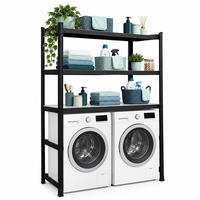 ETAJERĂ Neagră deasupra mașinii de spălat pentru sarcini grele oțel - negru, material plastic/compozit lemnos (130/180/60cm) - Relaxdays