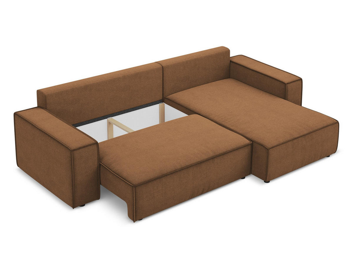 ECKSOFA mit Schlaffunktion Strukturstoff Stoff Orange - Terra cotta/Schwarz, Kunststoff/Textil (290/185cm) - Makamii