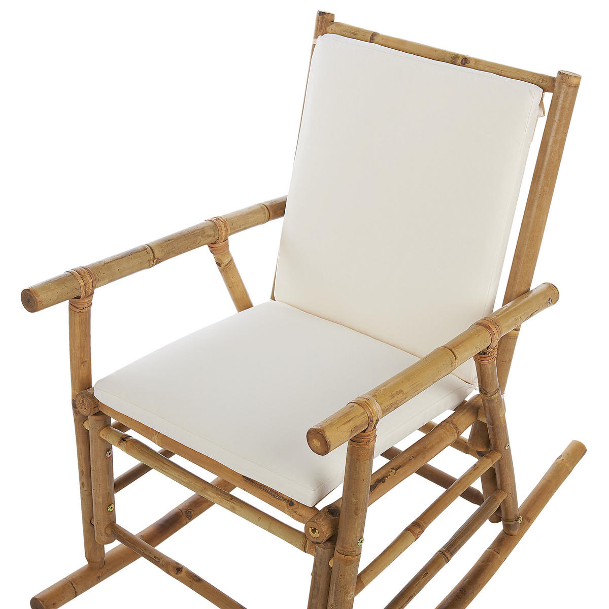 SCHAUKELSTUHL Bambusholz hellbraun Auflage cremeweiß Frigole - Hellbraun/Weiß, Holz (56/87/42cm) - Beliani