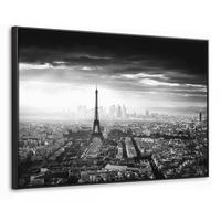 LEINWAND Bilder mit Rahmen - Paris - Skyline - Eiffelturm - Stadt - Wolken - 120x80 - Dunkelgrau, Textil (120/80cm) - MuchoWow
