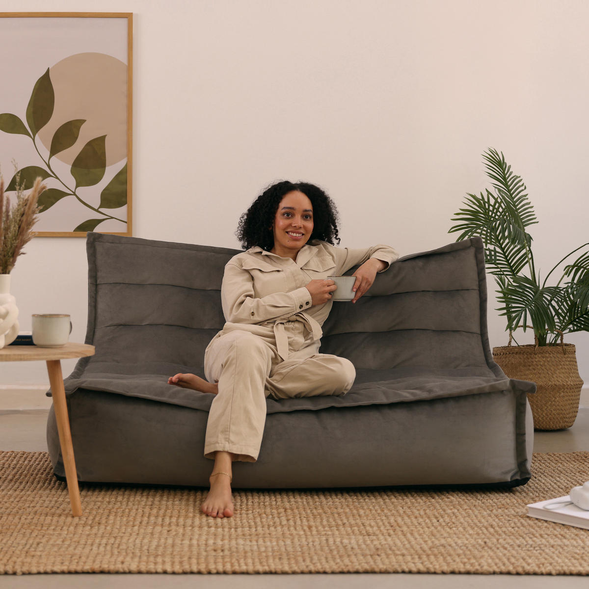 SITZSACK Sofa Skandi, Samt - Anthrazit, Kunststoff/Textil (140/72/100cm) - icon