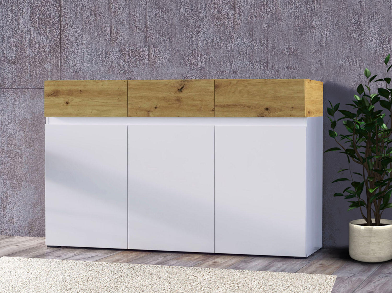 SIDEBOARD Rimini weiß / Eiche Artisan 135 / 40 / 86cm - Eichefarben/Weiß, Holzwerkstoff (135/86/40cm) - Feldmann-Wohnen