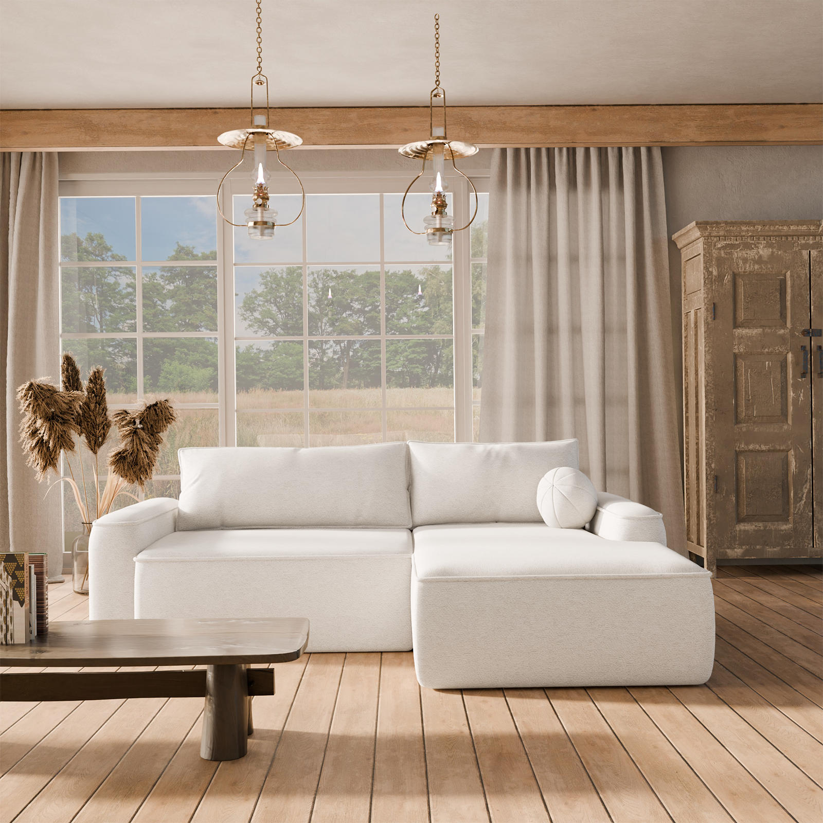 Thumbnail - Fedve Ecksofa, Ecru, Textil, L-Form, 245x160 cm, Wohnzimmer, Sofas & Couches, Wohnlandschaften, Ecksofas