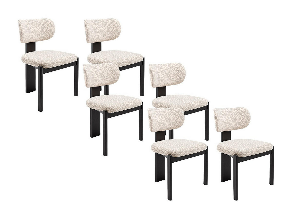 STUHL 6er-Set - Strukturstoff Bicolor & Kautschukholz schwarz - Creme & Beige - WILANA - Beige, Textil (60/85/56cm) - Vente-Unique