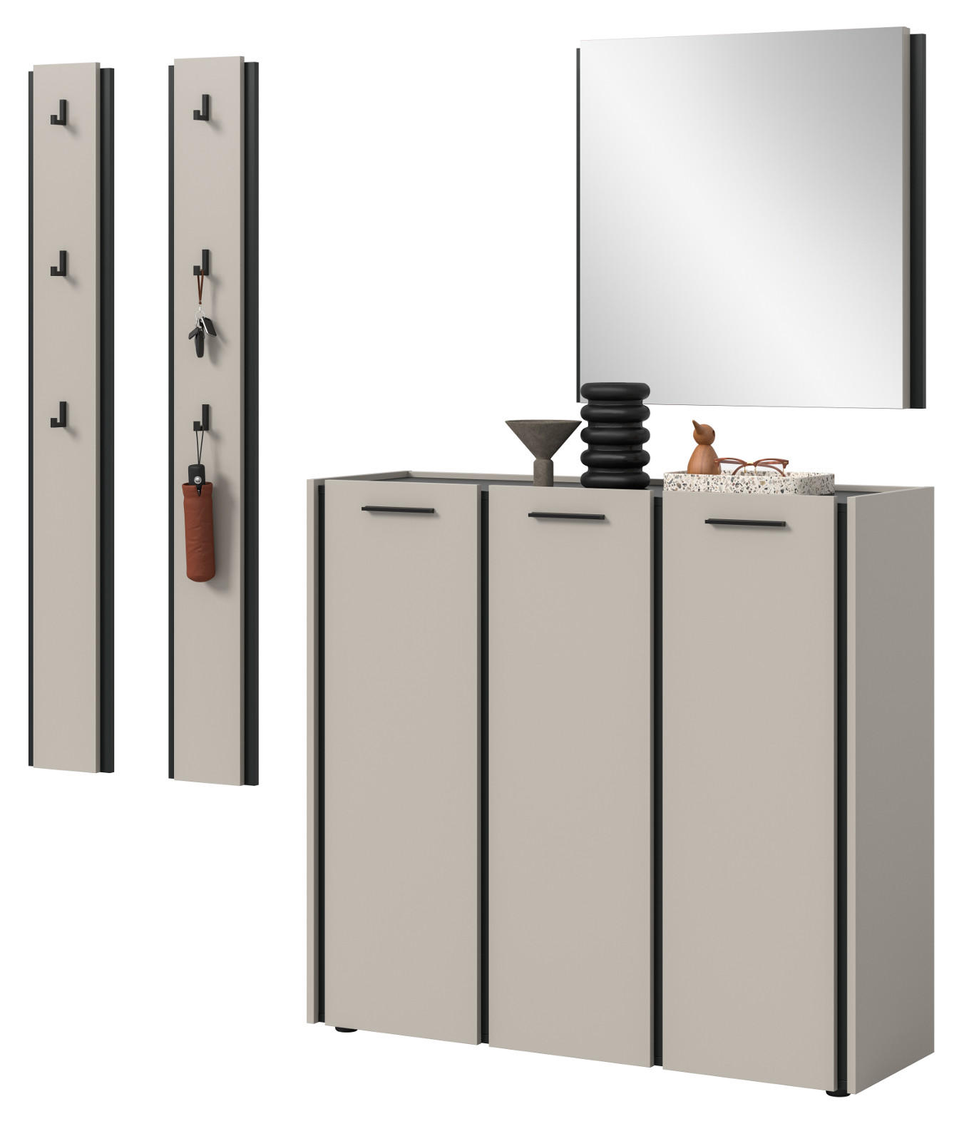 GARDEROBEN-SET 4-teilig Kaschmir 185 x 190 cm, Komplettset mit Soft-Close - Kaschmir/Schwarz, Glas/Holzwerkstoff (185/190/37cm) - Inn.Furn