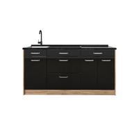 KÜCHENBLOCK R-Line, Schwarz Hochglanz/Goldkraft Eiche, 160 cm Arbeitsplatte Anthrazit - Schwarz Hochglanz/Eichefarben, Holzwerkstoff (160/81.6/60cm) - Vicco