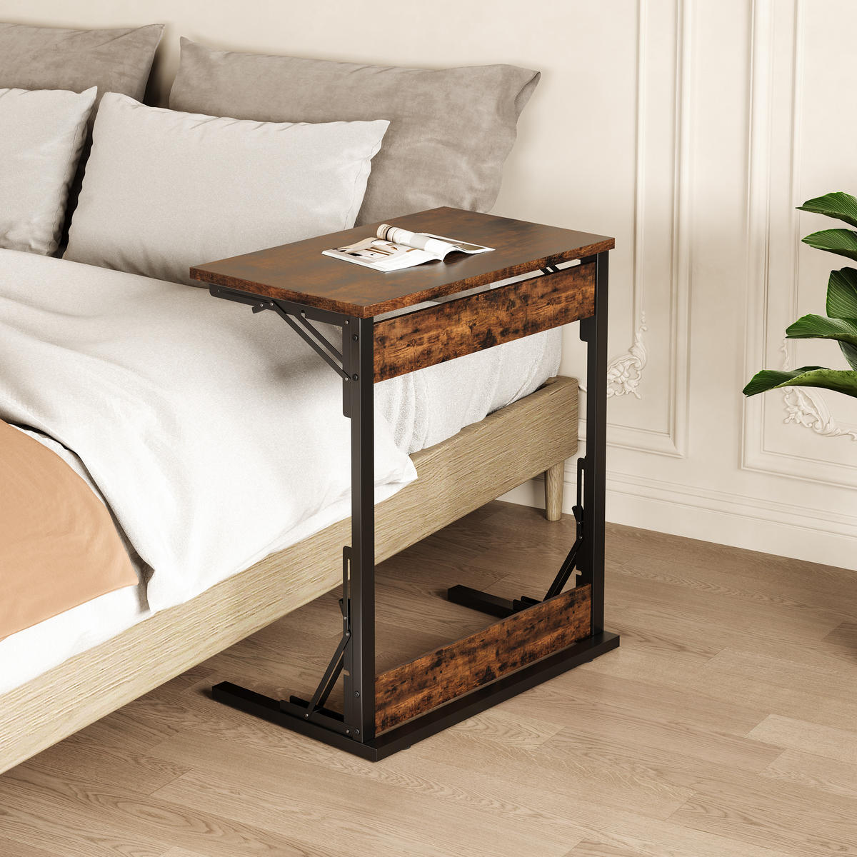 BEISTELLTISCH 60/37/71 cm Rustic Brown aus Eisen klappbar stapelbar - Braun, Holzwerkstoff (60/37/71cm) - OKWISH