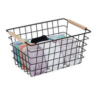 DRAHTKORB Holzgriffe - Schwarz, Holz/Metall (31/16/21cm) - Relaxdays