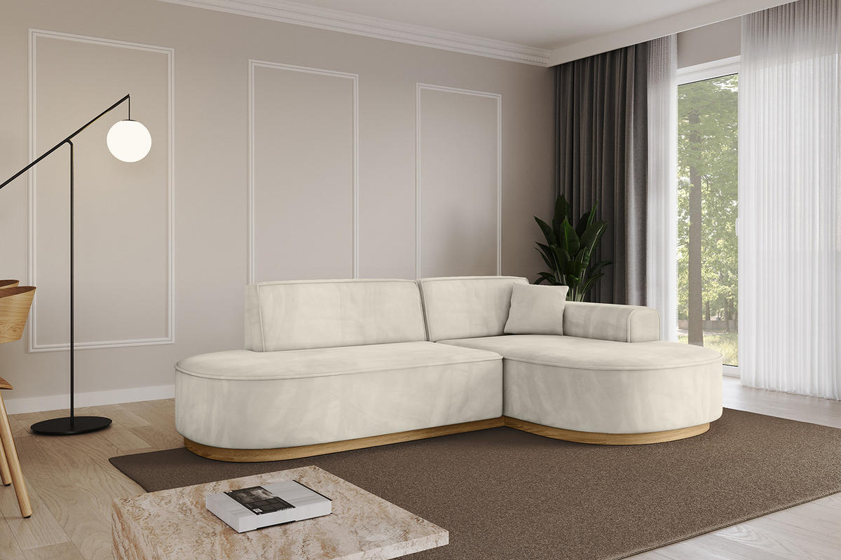 ECKSOFA Ottomane Rechts MARI-L1-v2 - 243x171x83 cm Ecru Velours - Ecru, Holzwerkstoff/Textil (171/243cm) - ALTDECOR