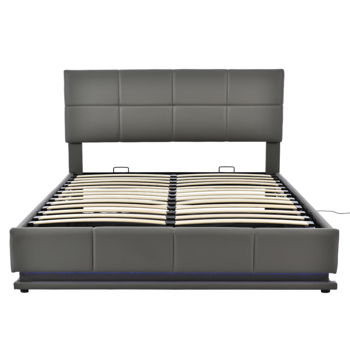 POLSTERBETT 160/200 cm grau mit LED-Beleuchtung und Bettkasten - Grau, Textil (160/200cm) - OKWISH