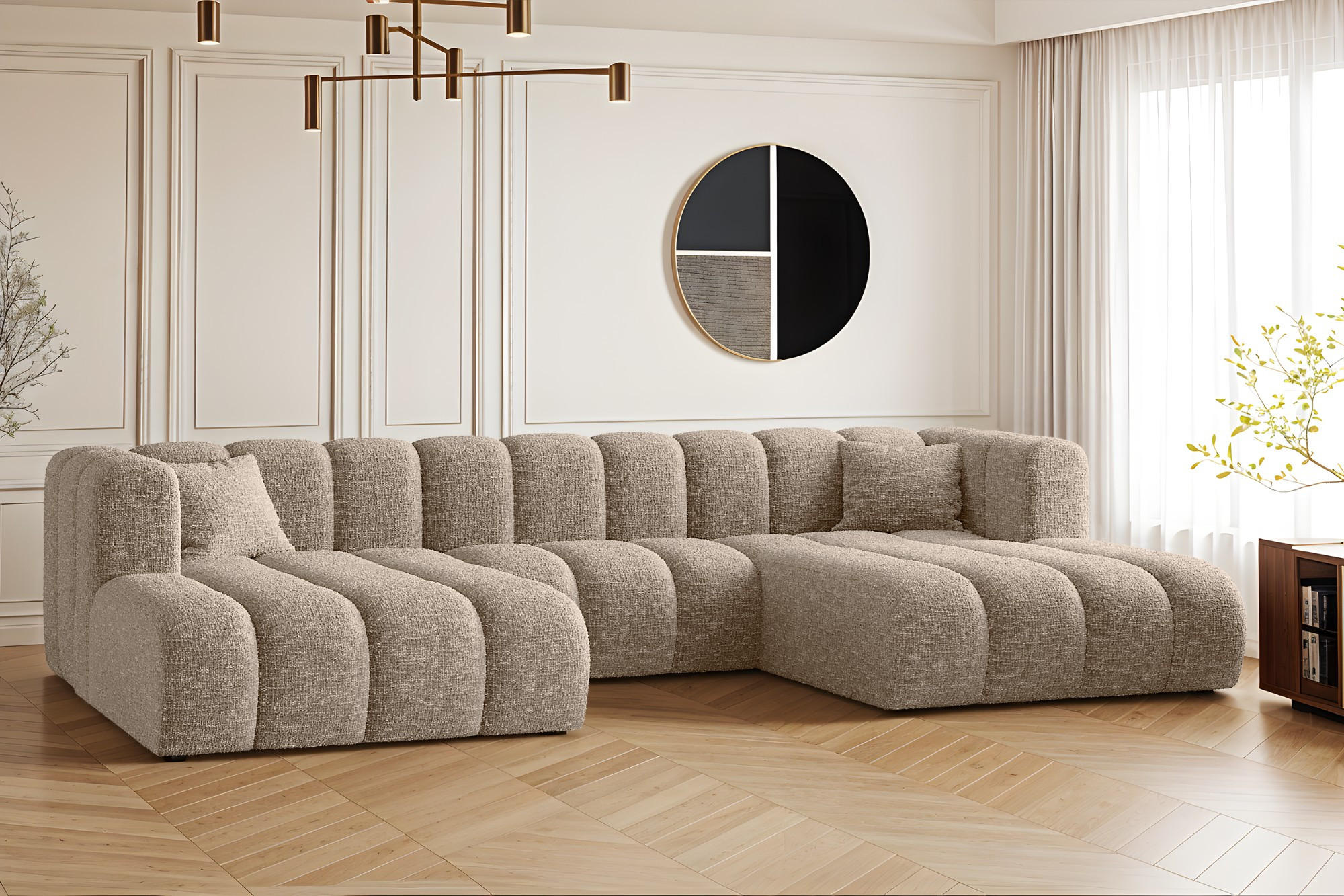 ECKSOFA U-form Grand modular stoff Haga Beige - Beige, Holz (317/179cm) - Kaiser Möbel
