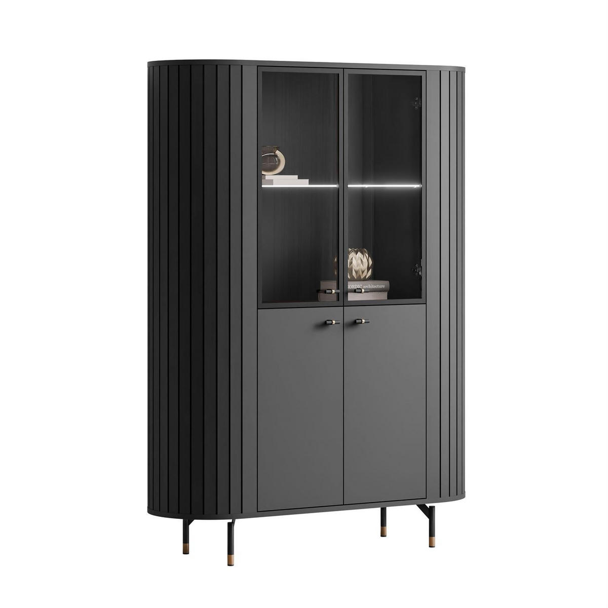 VITRINE ELODIE mit LED-Beleuchtung Schwarz - Schwarz, Holzwerkstoff (112/155/40cm) - Lookway