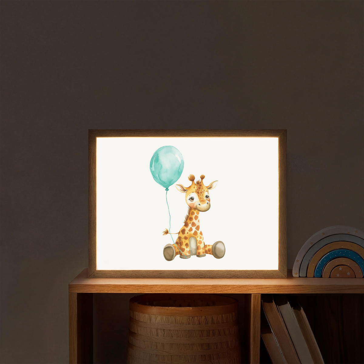 NACHTTISCHLAMPE MIT AKKU Giraffe - Baby - Tiere - Blauer Ballon 40x30 cm - Weiß, Holzwerkstoff (8/40/30cm) - OnlyWow