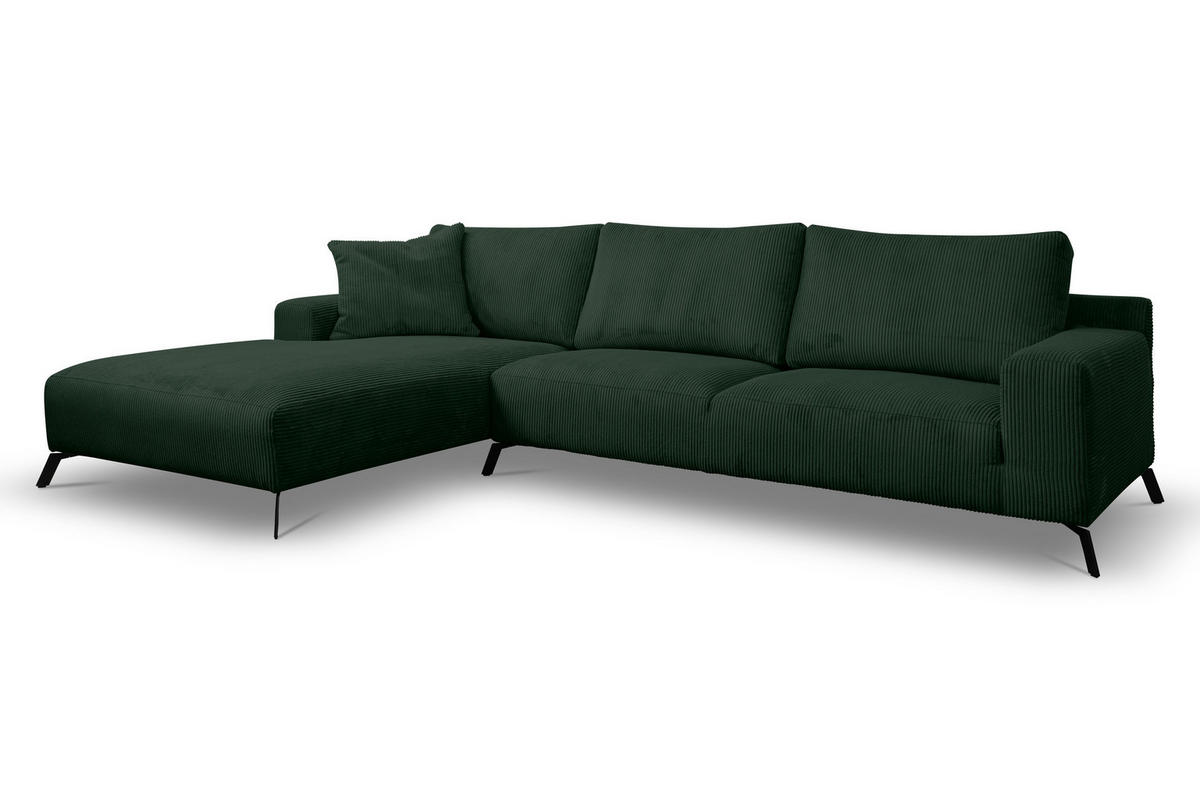 ECKSOFA Aspen in L-Form, Coach Farbe: Grün, Cordstoff, Ottomane Links - Grün, Textil (187/312cm) - VENASI MÖBEL
