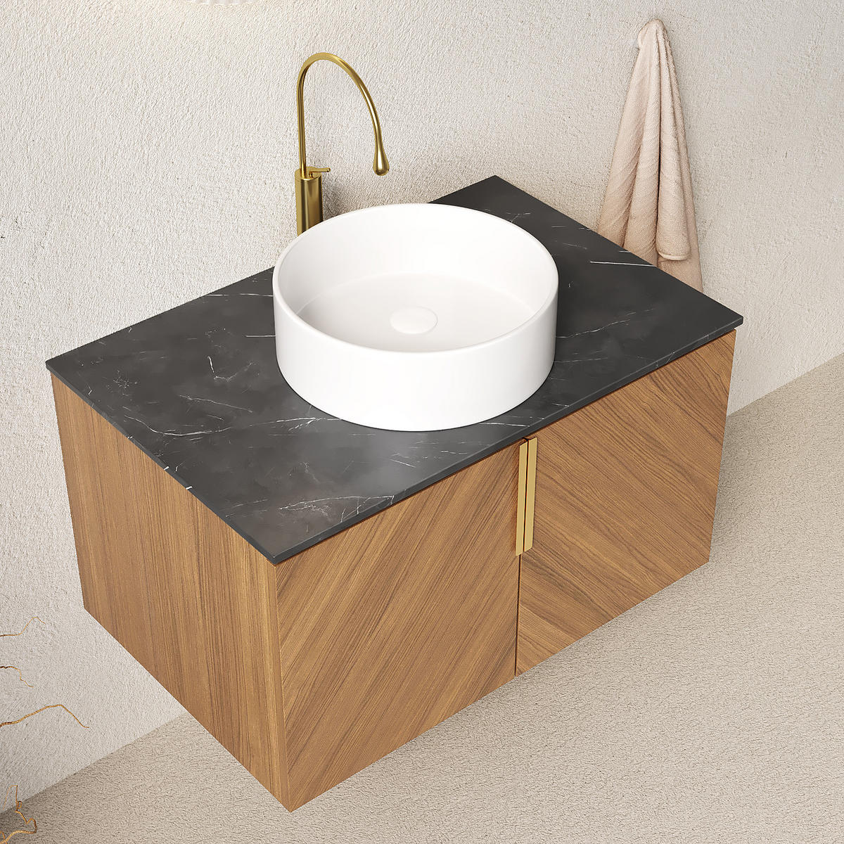 WASCHTISCH Braun-Eiche 76/50/53 cm - Schwarz, Holz (76/53.1/50cm) - PANGIVO