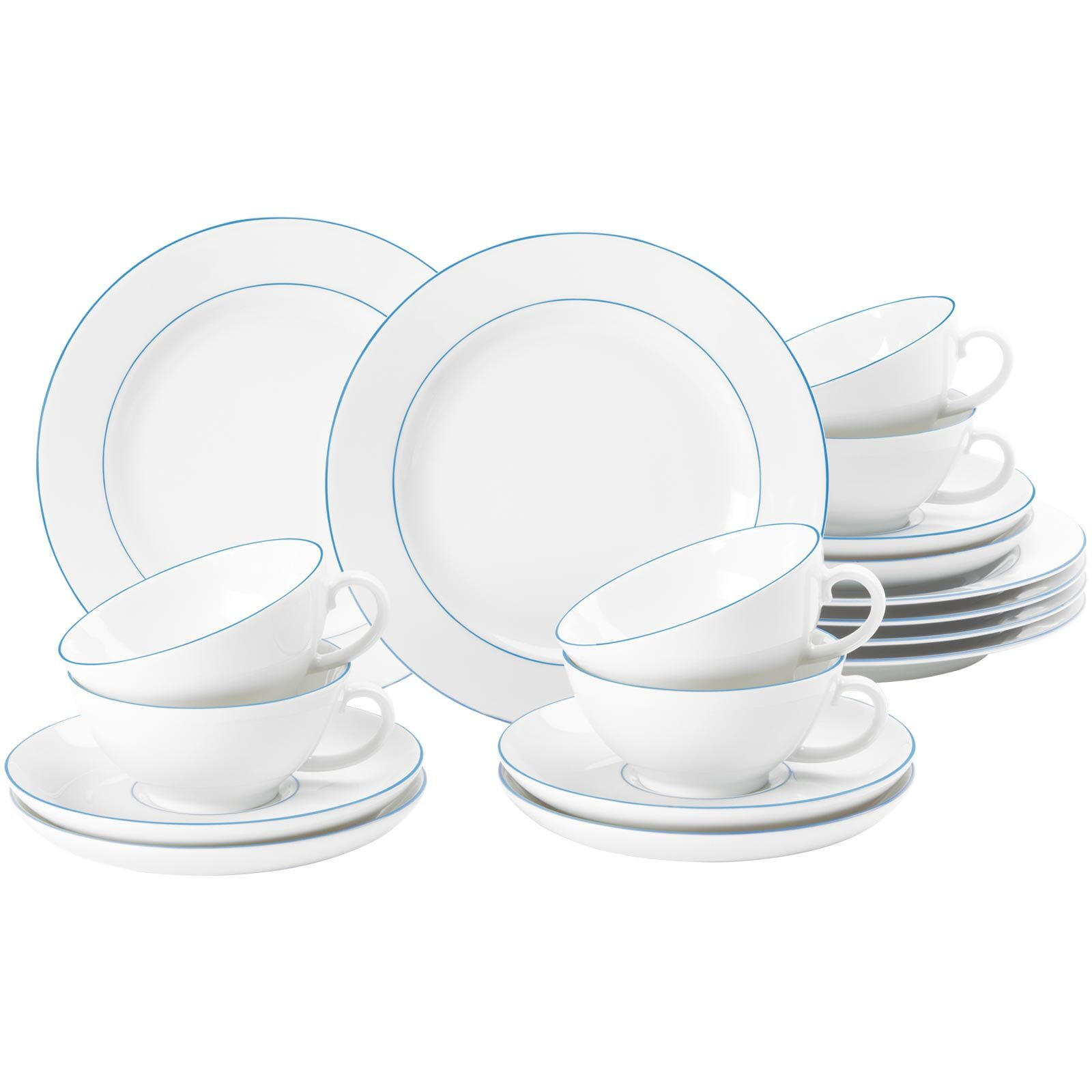 TEESERVICE Sonate Blue Lines weiß-blau 18er Set - Blau/Weiß, Keramik (20.6/28.4/20.6cm) - Seltmann Weiden